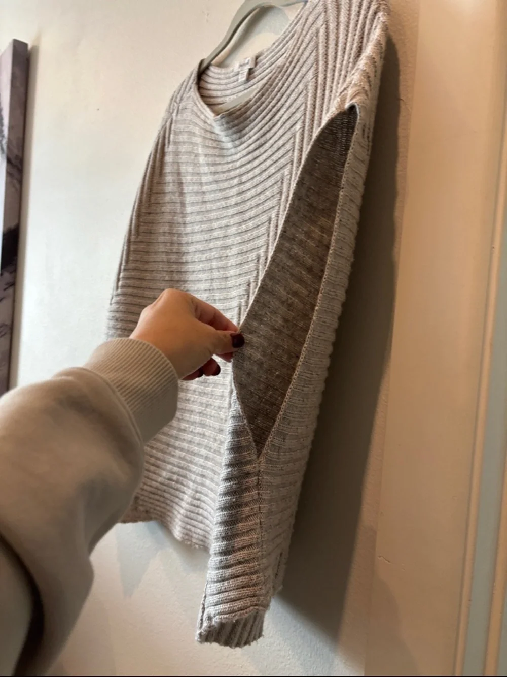 Pure Jill Linen Wool Blend Poncho Heather Gray Ribbed Crewneck Sweater XS/S